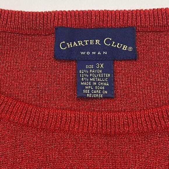 Red metallic thread sweater.  Vintage style with shoulder pads. 3X. christmas. - Picture 8 of 8